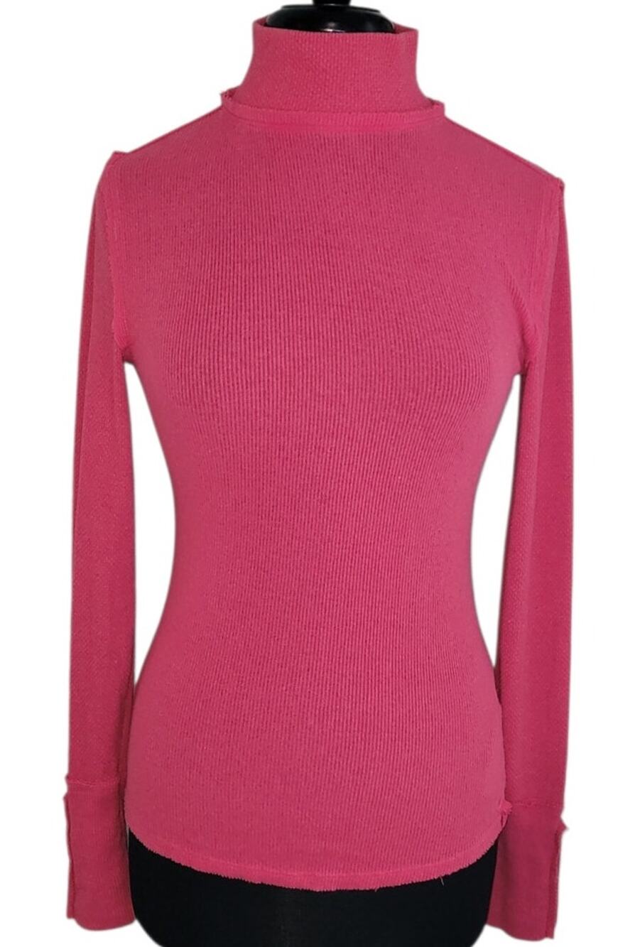 Free People Thermal Top Pink XS Boho Chic Romantic Cozy Luxe Modern Minimalist